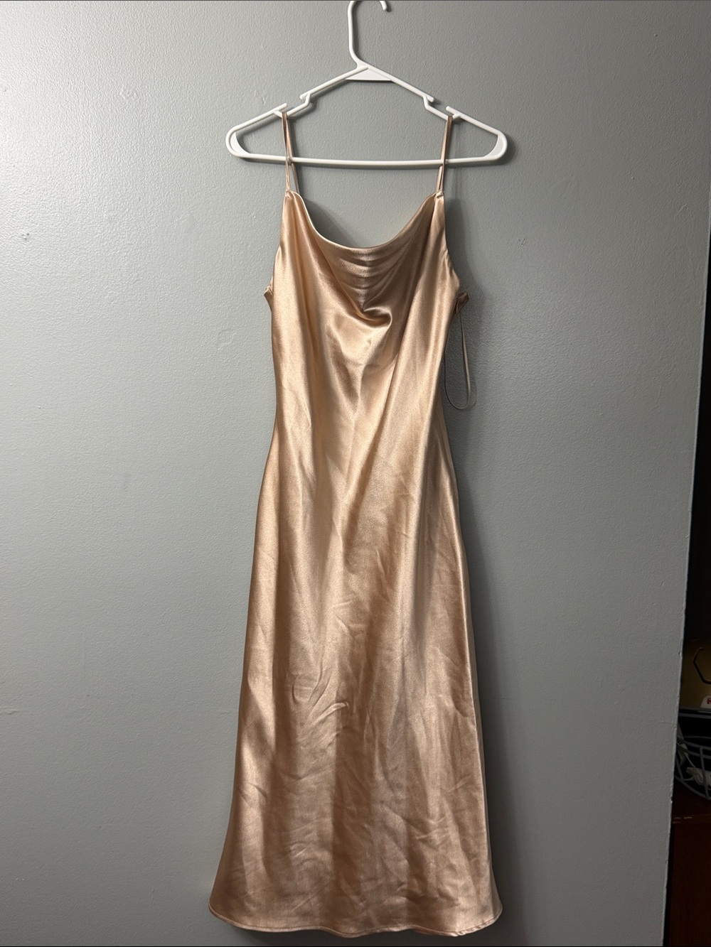 Birdy Grey Satin Slip Midi Dress - Champagne Gold small